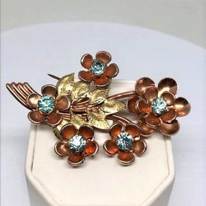 Vintage Rose Gold over Sterling Rhinestone Pin
